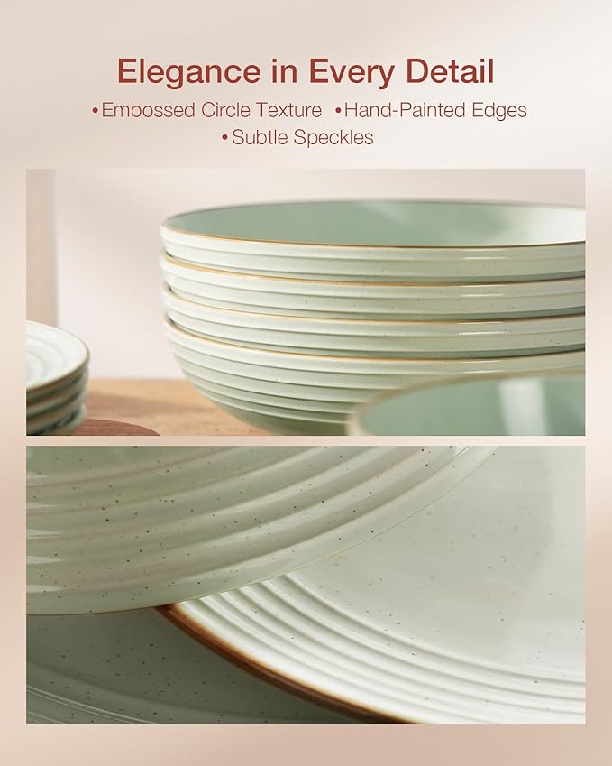 Famiware Jupiter Dinnerware Set, Plates and Bowls Dish Sets for 6 (18 Pieces), Microwave and Dishwasher Safe Stoneware Speckled Tableware, Chip and Scratch Resistant, Light Green