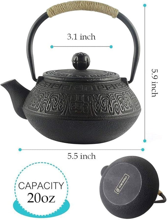 Hwagui - Japanese Cast Iron Teapot With Stainless Steel Tea Infuser, Tea Kettle Stovetop Safe 600ml/20oz
