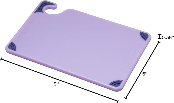 San Jamar Saf-T-Grip Plastic Cutting Board with Safety Hook, 6" x 9" x 0.375", Purple