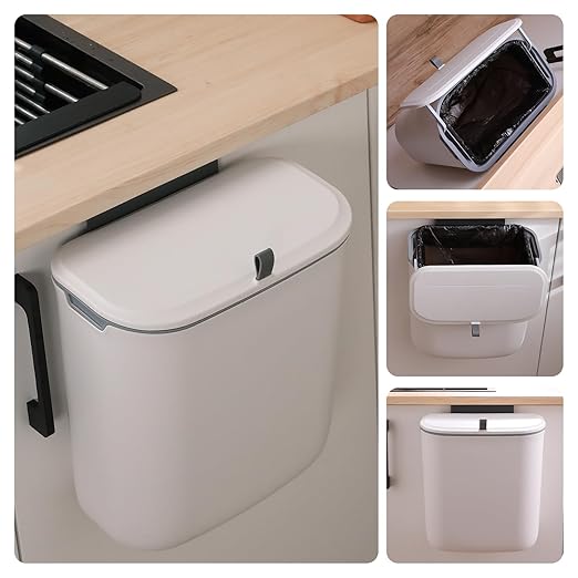 2.4 Gallon Kitchen Compost Bin Hanging Small Trash Can with Lid Under Sink Dual Installation & Triple-Seal Technology, Odorless Kitchen/Bathroom/Office Trash Can for Home, RV