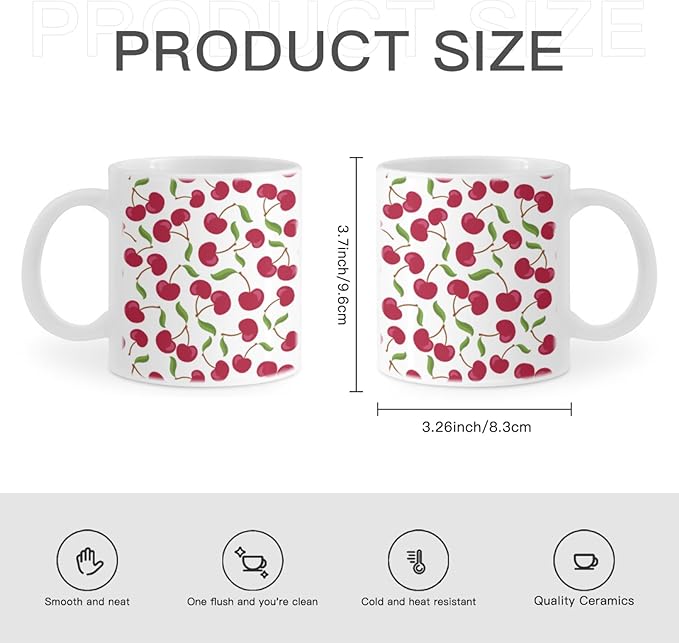 Coffee Mugs Ceramic Latte Mug with Handle Cherry Pattern 11 OZ for Men Women for Latte Cappuccino Cocoa Milk Dishwasher & Microwave Safe