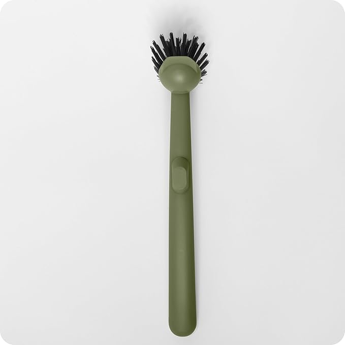 Earth & Mango Magnetic Dish Brush – Dish Scrubber with Built-in Scraper – Snaps to Sink, Dries Fast, Declutters Your Counter (Moss Green)