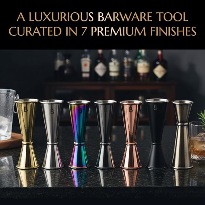 Double Japanese Jigger by Bull In China - 0.25oz to 2oz Measures for Cocktails, Bars & Bartenders (Stainless Steel)