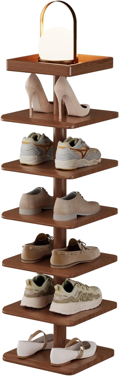 Vertical Shoe Rack for Entryway, Wood Narrow Shoe Rack with Compact Design for Small Space, 6-Tier Shoe Organizer for Entryway Hallway Bedroom Closet