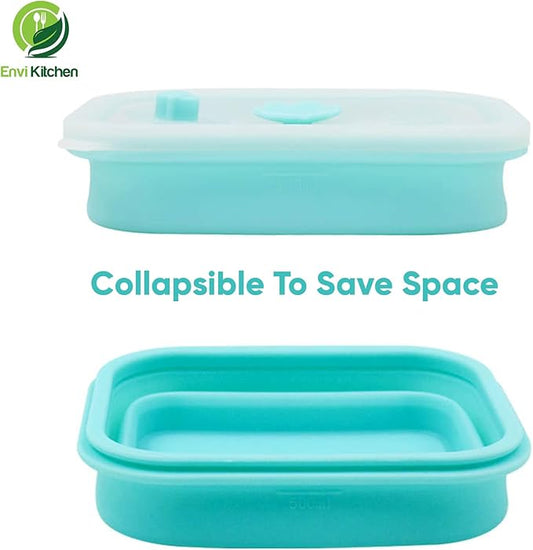 Food Storage Containers with Airtight Lids - Collapsible Container for Kitchen, Pantry Organization - Silicone Air Tight Snack, Lunch Organizer Set - Oven, Microwave, Freezer-Safe - 3 Pack