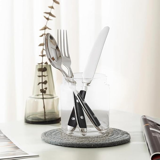 Silverware Set For 12 with Two Rivets, Vintage 60-Piece Everyday Flatware Set with Black Bakelite Handle, Stainless Steel Cutlery Set, Dishwasher Safe, Knives Spoons and Forks Set