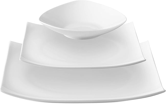 Bone China Square Shape, Elegance White 18pc Dinnerware Set