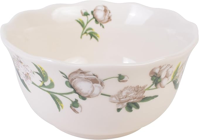 222 Fifth Luxe Peony Neutral Porcelain 12-Piece Dinnerware Set – Service for 4, Includes Dinner Plates, Salad Plates & Cereal Bowls, Glossy Finish, Dishwasher Safe, for Daily Dining & Entertainment