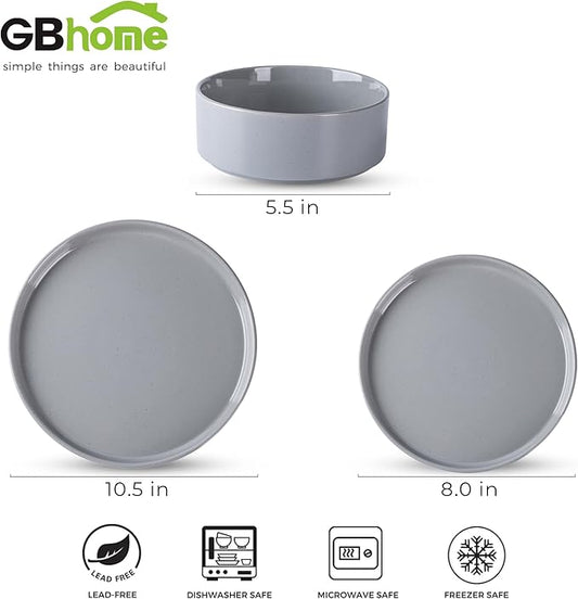 Dinnerware Set for 8, 24 Piece Speckled Plates and Bowls Set with Glazed Bottom, Chip & Scratch Resistant Stoneware Plates Sets, Dishwasher & Microwave Safe Dishes (Limestone, Service for 8)