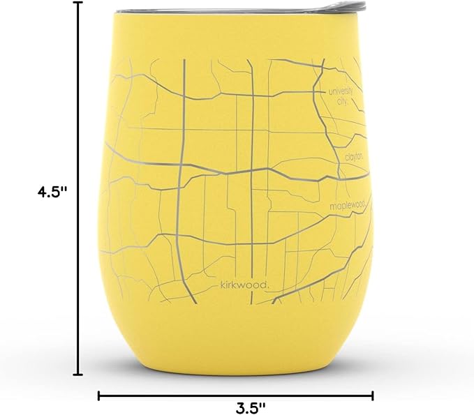 Well Told Engraved St. Louis Missouri Map Insulated Wine Tumbler, Etched Stainless Steel Cup (12 oz, Sunrise Yellow) City Map Insulated Tumbler, Custom Insulated Tumbler, Outdoor Drinkware