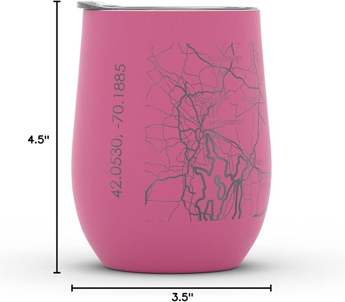 Well Told Engraved Cape Cod Massachusetts Map Insulated Wine Tumbler, Etched Stainless Steel Cup (12 oz, Sunset Pink) City Map Insulated Tumbler, Custom Insulated Tumbler, Outdoor Drinkware