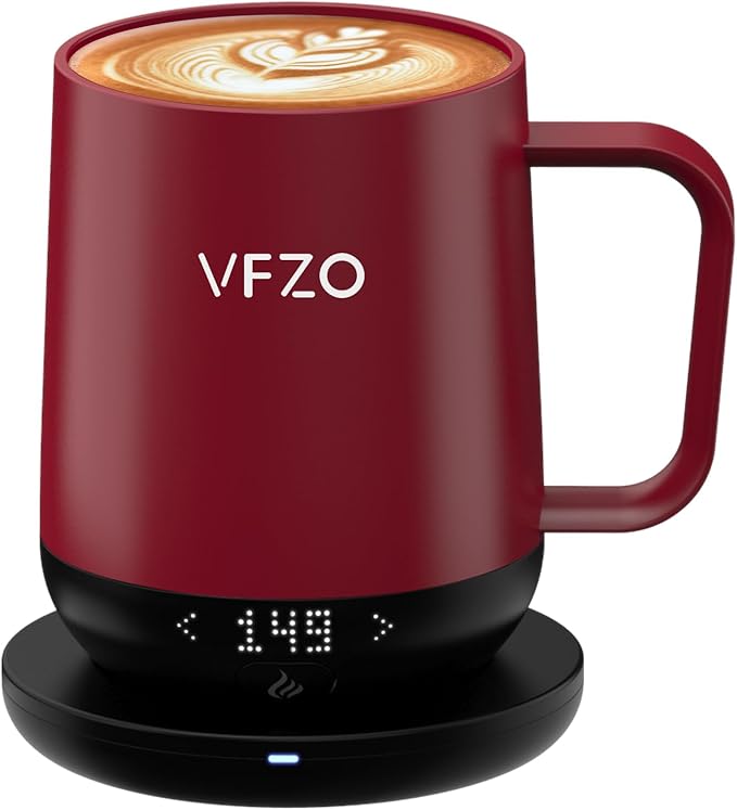 Smart Mug,Self Heating,Temperature-Controlled, Self-Heating Coffee Mug.LED Real-time Temperature Display. 180 Minutes Maximum Battery Life.Smart Coffee Cup(12oz, Burgundy)