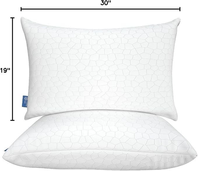 QUTOOL Cooling Pillow for Sleeping 2 Pack, Luxury Shredded Memory Foam Bed Queen Pillows Set of 2, Cool Pillow for Hot Sleepers Adjustable Firm Pillow for Side, Back, Stomach Sleepers Soft Yet Support