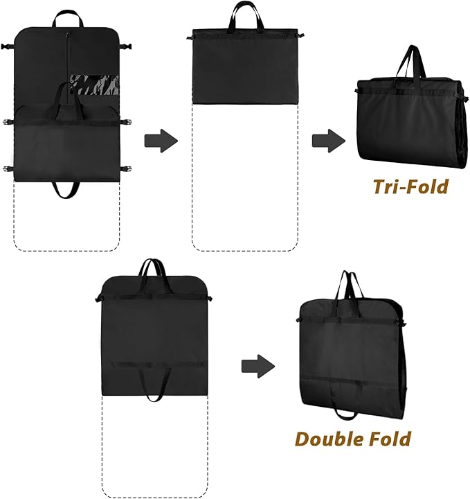 KEEGH Garment Bags for Travel 54" Tri-fold Garment Bag for Dresses Long Suit Bags Dress Bags for Closet Storage Hanging Clothes for Suit Coats Tuxedos Dresses with 4 Big Pockets, Black