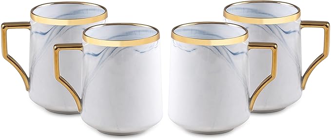 Fine China Artisan Marbled 16pc Dinner Set, Blue with Gold