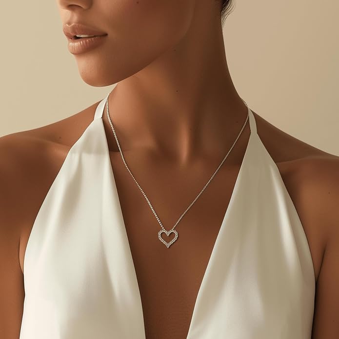 Heart Pendant Necklace for Her Moissanite Lab-Created Gem Jewelry for Women I Love You S925 Sterling Silver Gifts to Wife Girlfriend Mom Daughter Anniversary Birthday Christmas Valentines Day