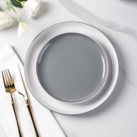 GBHOME 12 Pieces Ceramic Dinnerware Set, Modern White Dish Set for 4,Scratch Resistant Smooth Plates and Bowls Sets,Oven Safe,Microwave & Dishwasher