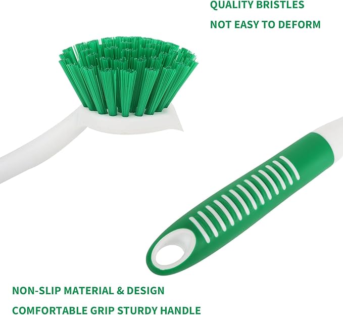 Dish Brush with Handle, 2 Pack Scrub Brushes with Built-in Scraper for Cleaning Kitchen, Pots, Pans and Sink, Scrubber Washing Tools, Green