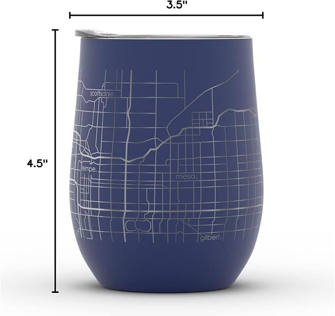 Well Told Engraved Phoenix Arizona Map Insulated Wine Tumbler, Etched Stainless Steel Cup (12 oz, Midnight Blue) City Map Insulated Tumbler, Custom Insulated Tumbler, Outdoor Drinkware