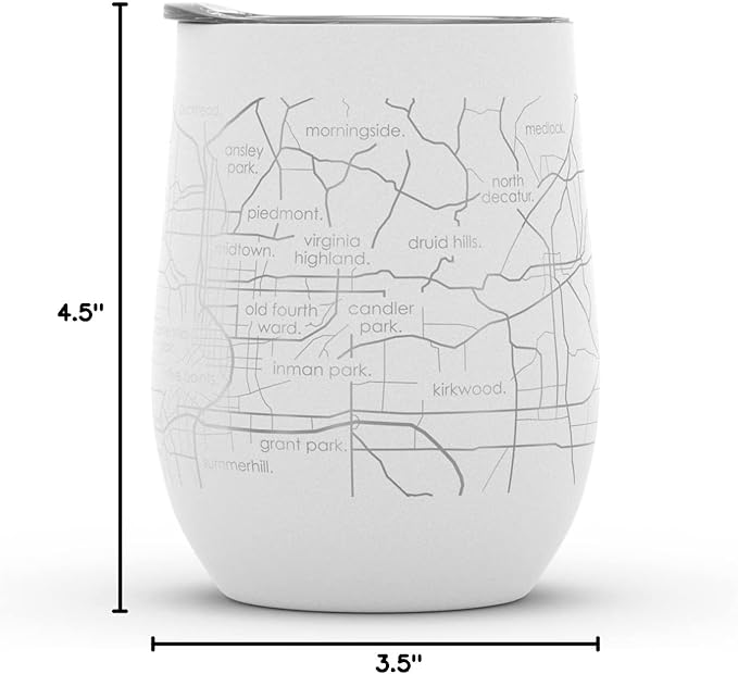 Well Told Engraved Atlanta Georgia Map Insulated Wine Tumbler, Etched Stainless Steel Wine Tumbler (12 oz, White) City Map Insulated Tumbler, Custom Insulated Tumbler, Outdoor Drinkware