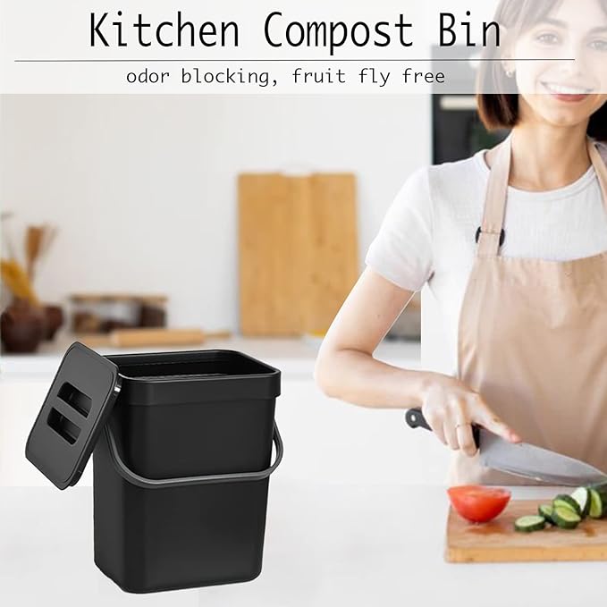 LALASTAR Countertop Compost Bin with Lid, Hanging Small Trash Can with Lid Under Sink for Kitchen, Food Waste Bin for Countertop, Mountable Garbage Can for Bathroom, RV, 5L/1.3 Gal, Black