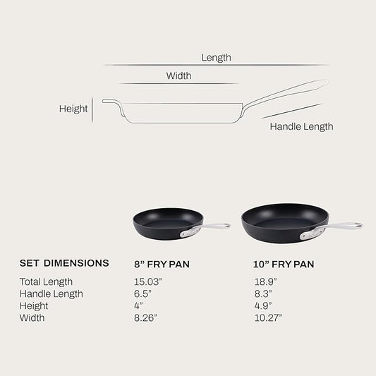All-Clad HA1 Hard Anodized Non Stick Fry Pan Set 2 Piece, 8, 10 Inch, Induction, Oven Broiler Safe 500F, Pots and Pans Set, Kitchen Frying Pans, Skillets, Premium Cookware, Home, Dishwasher Safe Black