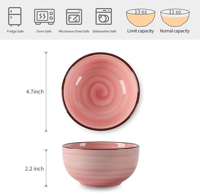 Selamica Ceramic 12 Oz Dessert Bowls Set, Small Cereal Bowls for Kitchen, 4.7 Inch Ice Cream Bowls for Snack Side Dishes Dips, Microwave Dishwasher Safe, Set of 6, Gradient Color
