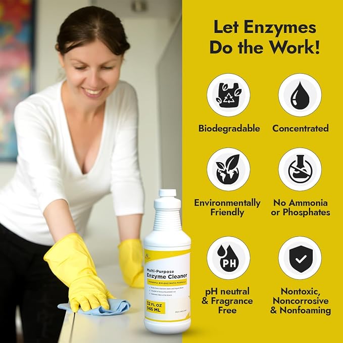NORTHWEST ENTERPRISES Multi-Purpose Enzyme Cleaner - Household and Commercial Enzyme Cleaner, Fresh Lemon Scent (32 ounces)