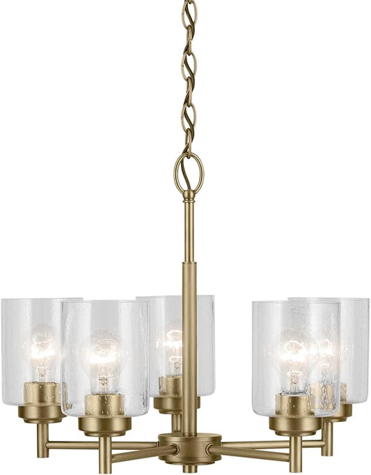 KICHLER Winslow 16.25" 5-Light Chandelier with Clear Seeded Glass in Natural Brass for Kitchen or Dining Area, Luxe Industrial (16.25" x 19.75"), 44030NBR