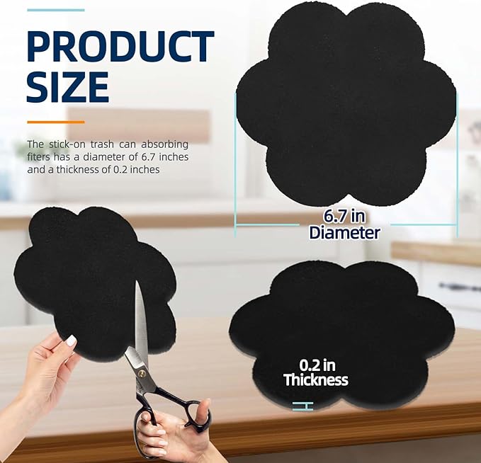 Trash Can Odor Absorbing Filters: Activated Charcoal Deodorizer Sheet for Kitchen Trash Can, Compost Bin, Diaper Pail, Garbage Can - Air Freshener - 12 Replacement 6.7" Flower Shape