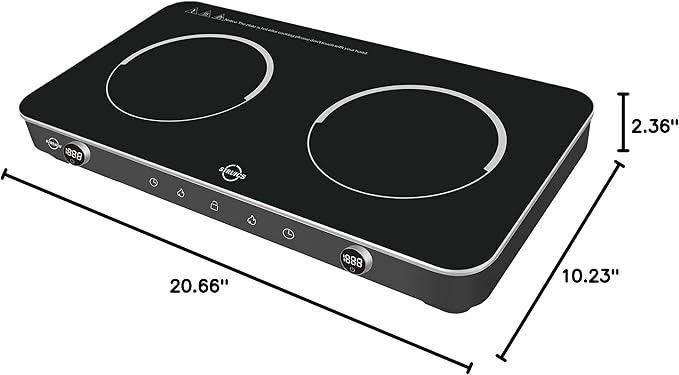 Double Induction Cooktop, 1800W Sensor Touch Electric Cooker Hot Plate, 6.7" Heating Coil,8 Power 8 Temperature Setting Countertop Burner with Timer-Proof Ceramic Glass Surface
