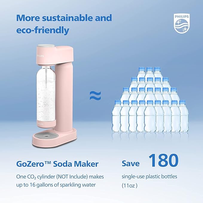 Philips Sparkling Water Maker Soda Maker Machine for Home Carbonating with BPA free PET 1L Carbonating Bottle, Compatible with 60L CO2 Exchange Carbonator(NOT Included) (Blue, Soda Maker Plastic)