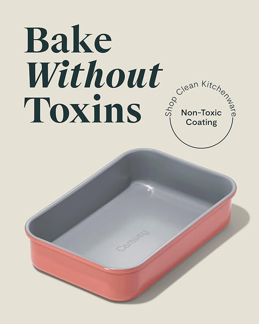 Caraway Nonstick 9” x 6.5” Small Rectangle Baking Pan Duo – Non-Toxic, PTFE & PFOA Free – Aluminized Steel Core – Deep Ceramic Baking Pan for Casseroles, Lasagna & More - Perracotta