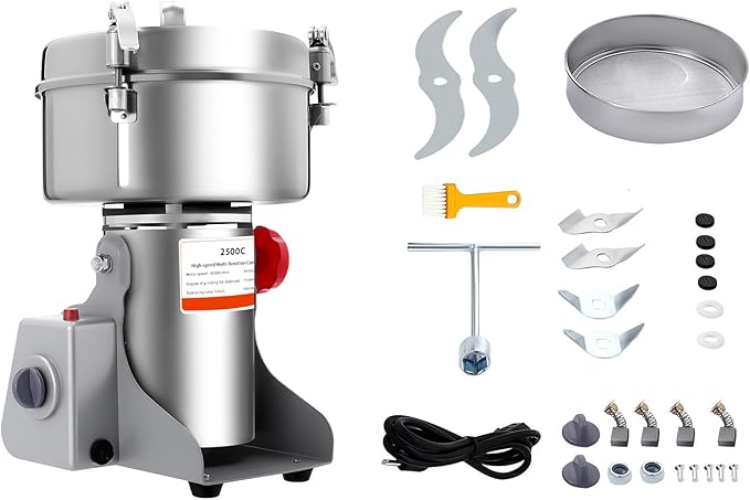 2500g Electric Grain Mill Grinder, High Speed 4500W Commercial Grinders, Stainless Steel Machine for Dry Grains, Coffee, Corn