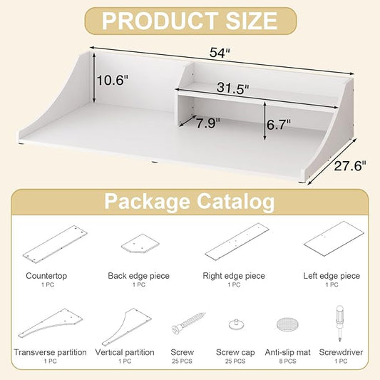 54'' Laundry Room Organization, 2-Tier Washer and Dryer Countertop for Folding Clothes and Organization, White