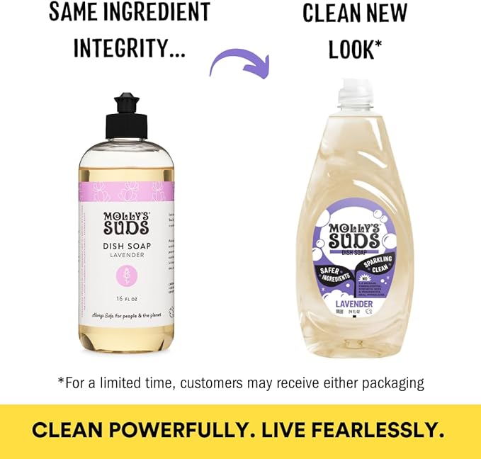 Molly's Suds Liquid Dish Soap | Clean, Simple Ingredients | Extra Scrubbing Power | Lavender Scent, 24 oz - 2 Pack
