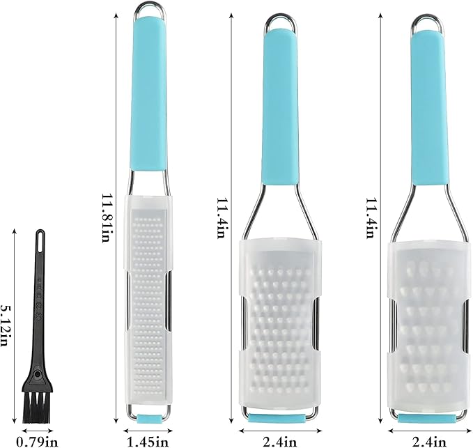 Cambom Lemon Zester Grater Three-piece Suit - Heavy Duty Kitchen Tool for Parmesan Cheese, Ginger, Garlic, Nutmeg, Chocolate, Vegetables,Fruits,Stainless Steel Grater Dishwasher Safe Blue