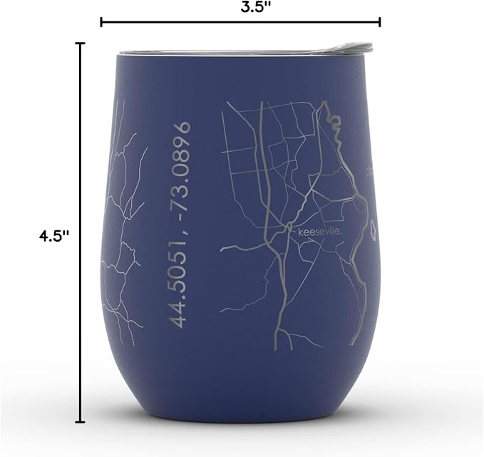 Well Told Engraved Burlington Vermont Map Insulated Wine Tumbler, Etched Stainless Steel Cup (12 oz, Midnight Blue) City Map Insulated Tumbler, Custom Insulated Tumbler, Outdoor Drinkware