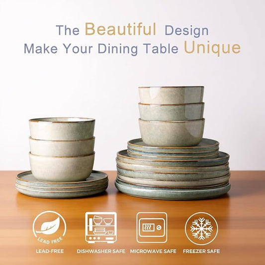 AmorArc Stoneware Dinnerware Sets,Round Reactive Glaze Ceramic Plates and Bowls Sets,Highly Scratch Resistant | Dishwasher & Microwave Safe,Service for 8 Dishes Set (24pc)