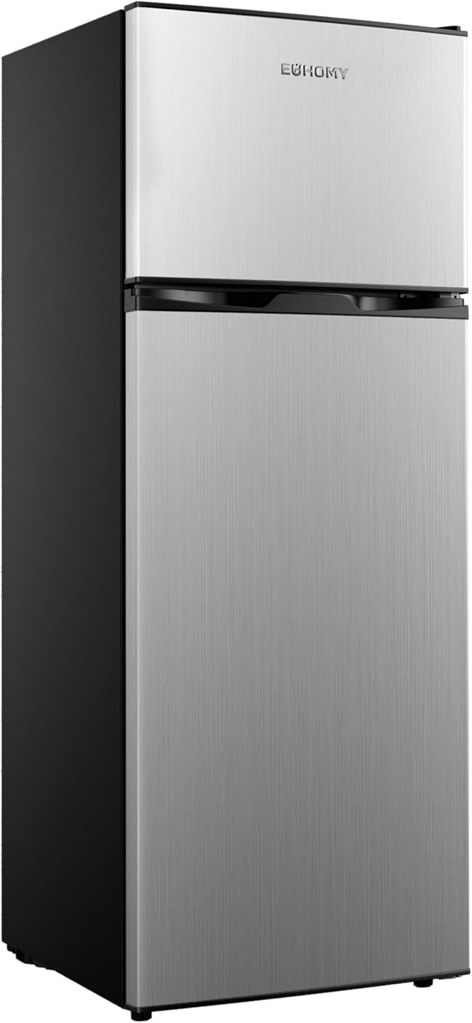 EUHOMY 7.4 Cu.Ft. Refrigerator with Freezer, 2 Door Fridge, Adjustable Thermostat,Large Capacity, Refrigerator for Kitchen/Dorm/Office/Apartment - Food Storage or Cooling drinks, Silver
