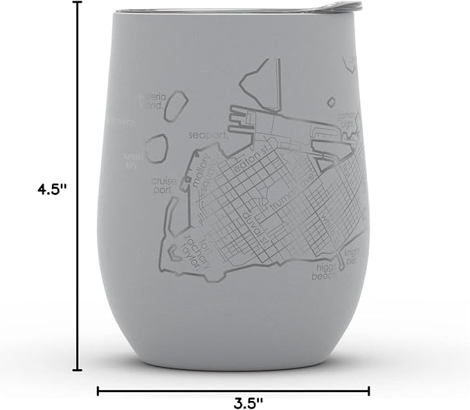 Well Told Engraved Key West Florida Map Insulated Wine Tumbler, Etched Stainless Steel Cup (12 oz, Dockside Gray) City Map Insulated Tumbler, Custom Insulated Tumbler, Outdoor Drinkware
