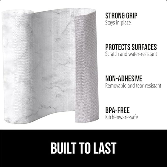 GORILLA GRIP Slip Resistant Drawer and Shelf Liner 2 Pack, Non Adhesive Water Resistant, Easy Clean and Trim, Smooth Surface Liners for Kitchen Cabinet, Shelves, Drawers, Pantry, 12 IN x 10 FT, Marble