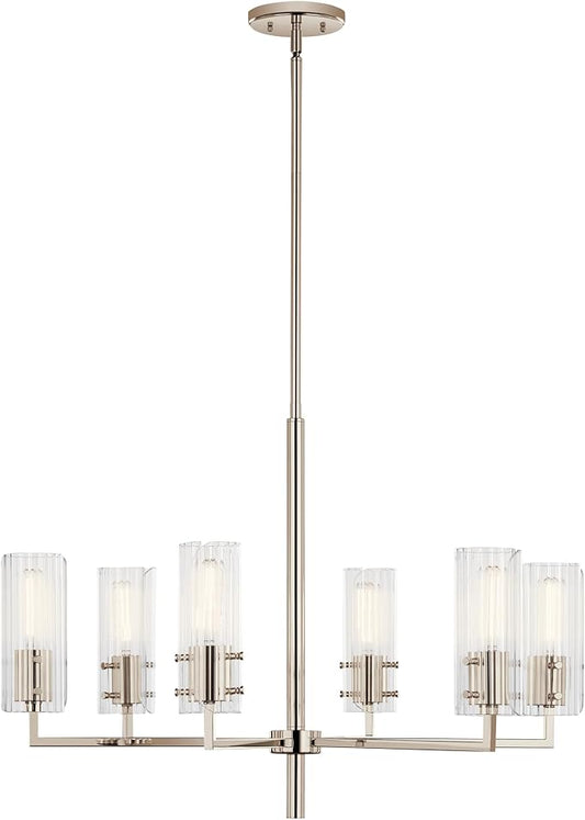KICHLER Velestino 30.25" 6 Light Chandelier in Polished Nickel, for Foyer, Dining Room, Living Room, Bedroom, (21.25" x 30.25") 52679PN