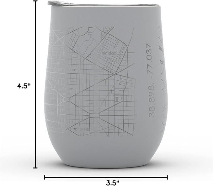 Well Told Engraved Washington DC Map Insulated Wine Tumbler, Etched Stainless Steel Cup (12 oz, Dockside Gray) City Map Insulated Tumbler, Custom Insulated Tumbler, Outdoor Drinkware
