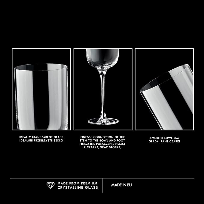 Krosno Red Wine Glasses | Set of 6 | 11.8 oz | Glamour Collection | Perfect for Home, Restaurants and Parties | Dishwasher Safe | Lead-Free Crystal Glass