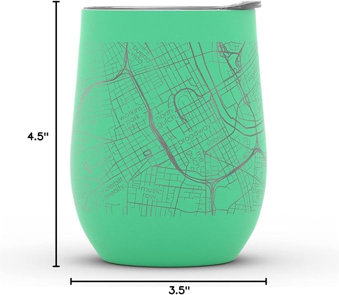 Well Told Engraved Nashville Tennessee Map Insulated Wine Tumbler, Etched Stainless Steel Cup (12 oz, Sunday Green) City Map Insulated Tumbler, Custom Insulated Tumbler, Outdoor Drinkware