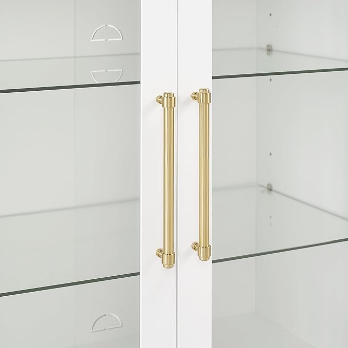 Crosley Furniture Roarke Glass Door China Hutch Kitchen Pantry Storage Cabinet with Doors and Shelves, White