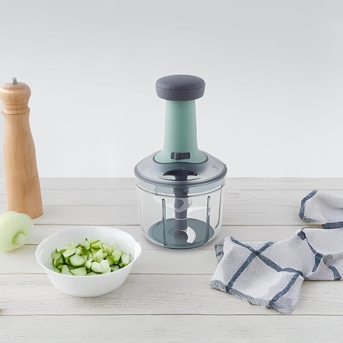Anjali Food Chopper, Deluxe Large Handheld Vegetable Chopper for Onion, Garlic, Nuts & More | Manual Push Cutter with Stainless Steel Blades | Dishwasher-Safe