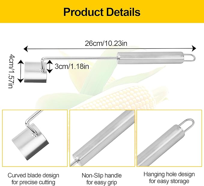 2 Pcs Stainless Steel Corn Peeler and Stripper Tool Set, Corn Stripper Cob Stripper Tool,Corn Stripper for Corn on the Cob Remover Tool,Corn Thresher with Ergonomic Handle,Kitchen Gadget