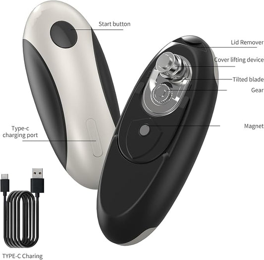 Electric Can Opener, One Touch Rechargeable Can Opener Electric with Smooth Edges Hand-free Automatic Can Opener for Almost Any Size Can, Ideal Kitchen Gadget for Seniors,Children and Arthritic